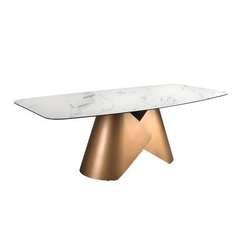 Овальный обеденный стол 1172 из белой керамики и бронзовой стали