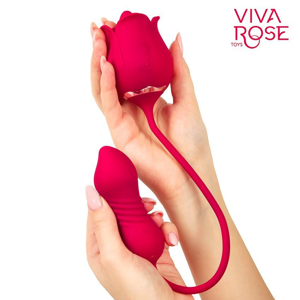 Малиновый вибростимулятор с возвратно-поступательными движениями и подвижным язычком