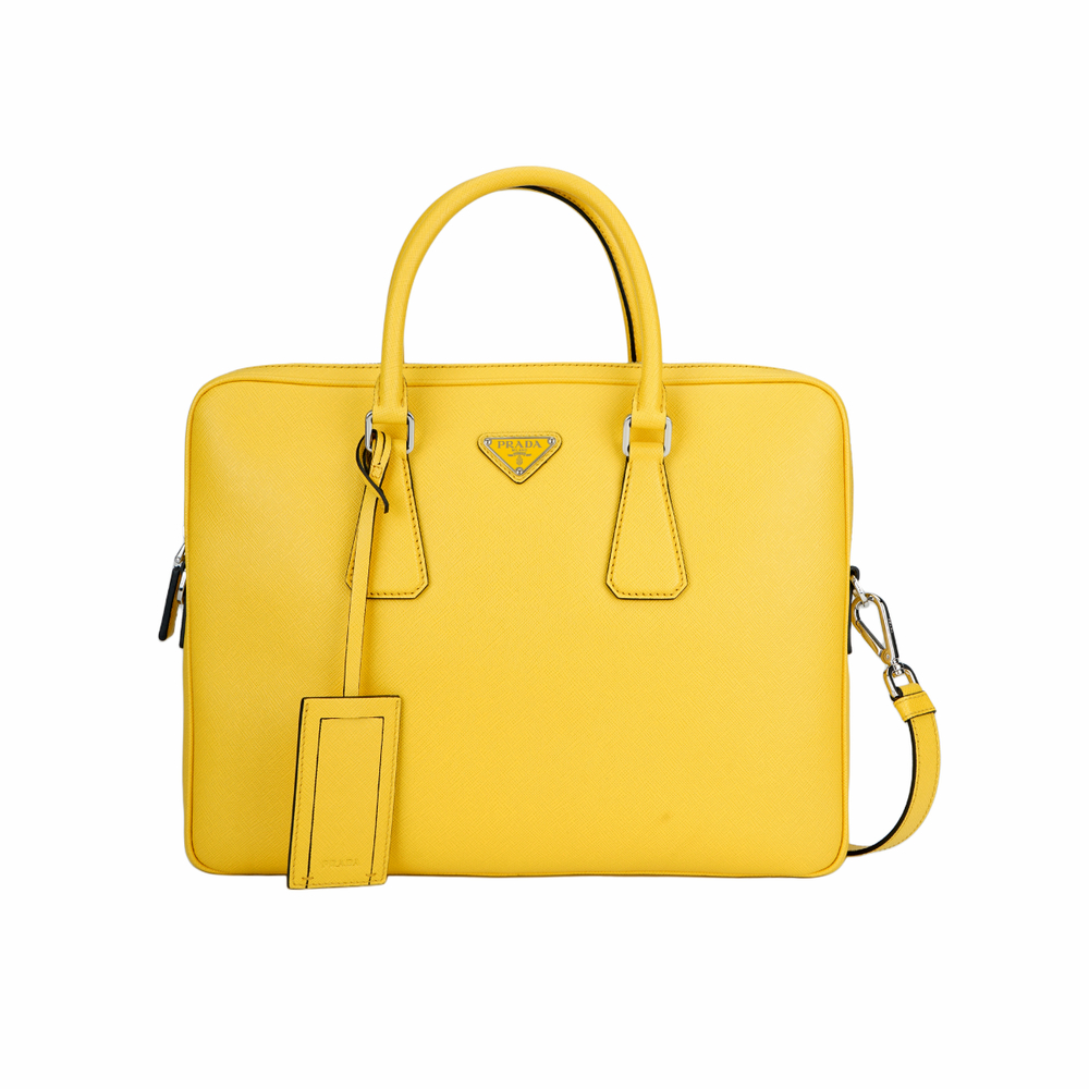 PRADA Leather Handbag Briefcase Men"s Yellow