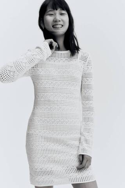 H&M Платье вязка крючком, белый