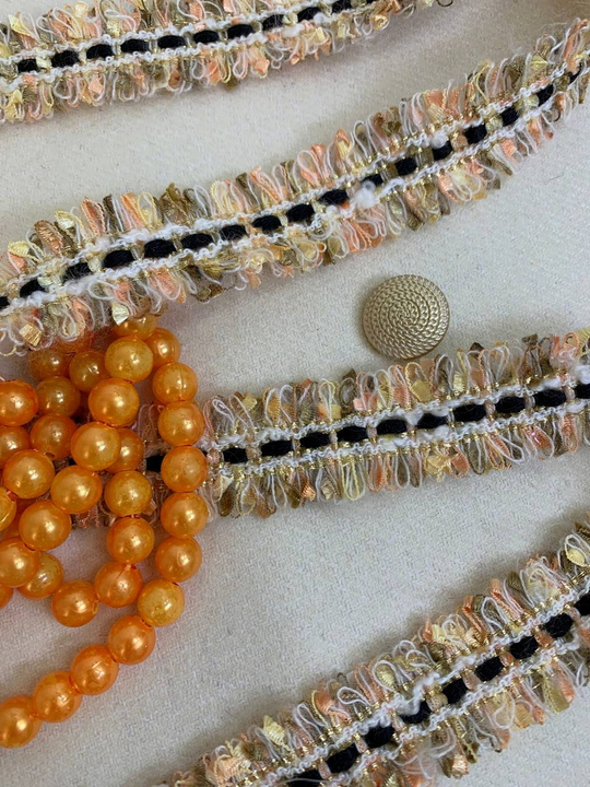 Тесьма "Шанель", 2,5см, персик/крем/черный/белый/золото