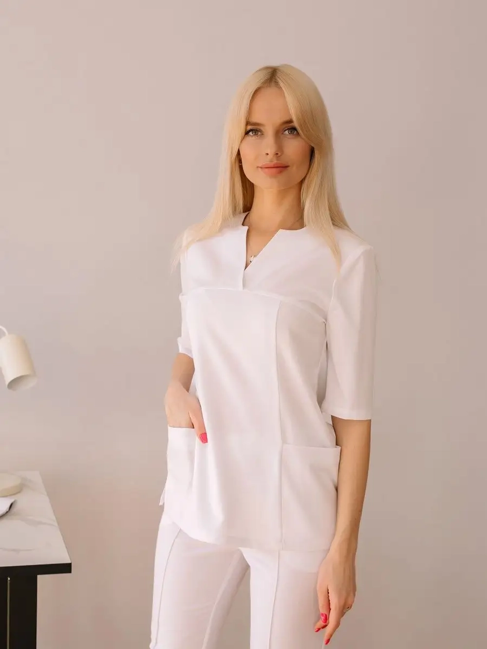 Рубашка медицинская стрейч белая