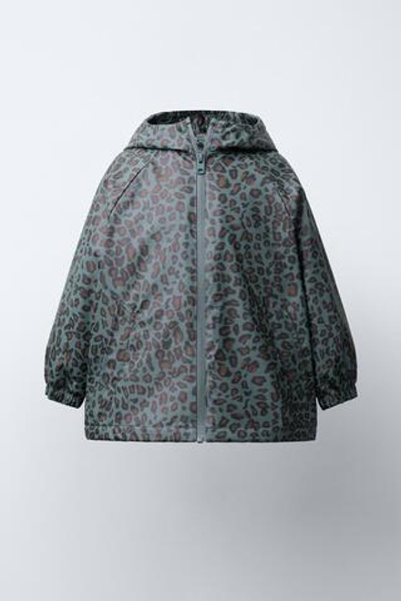 ZARA ПРОРЕЗИНЕННЫЙ ДОЖДЕВИК С ПРИНТОМ WATER RESISTANT, НЕФТЯНОЙ