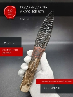Нож обсидиановый с рукоятью из окаменелого дерева 26 см