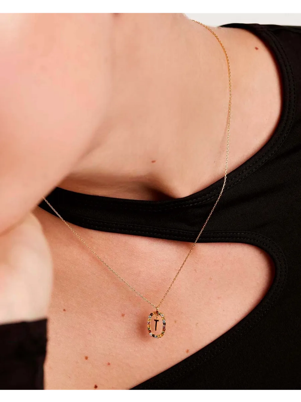 Колье Буква T серебро 925 пробы покрытое золотом