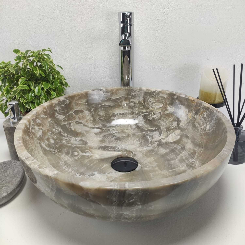 Каменная раковина из оникса Bowl Grey Medium TinLip BO-00961 (45*45*15)