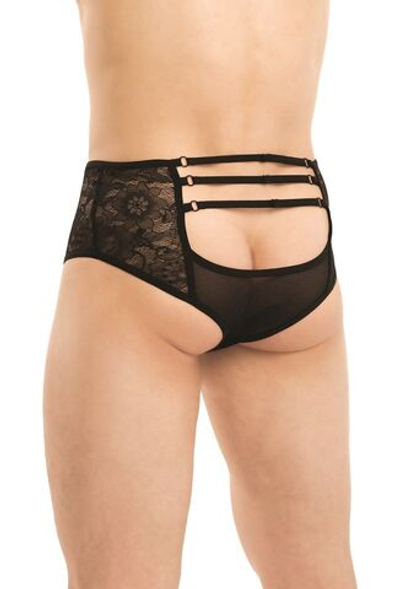 Мужские трусы с кружевами по бокам и пикантным вырезом сзади (Размер: XL-XXL) (Цвет: черный)
