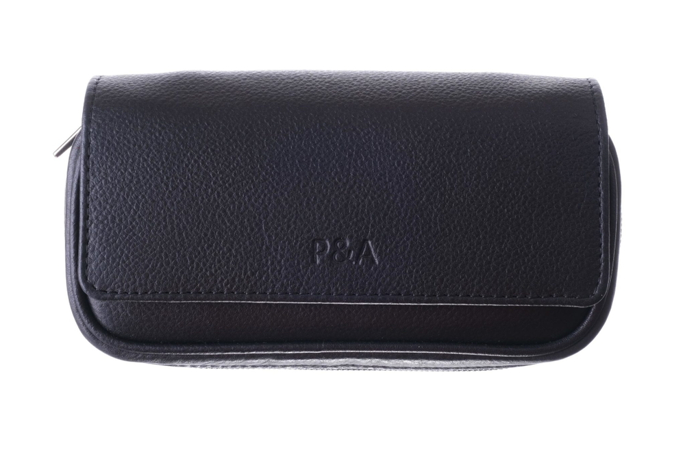 Сумка P&A для 2 трубок и табака, натуральная кожа, подарочная упаковка, черная 415-Black