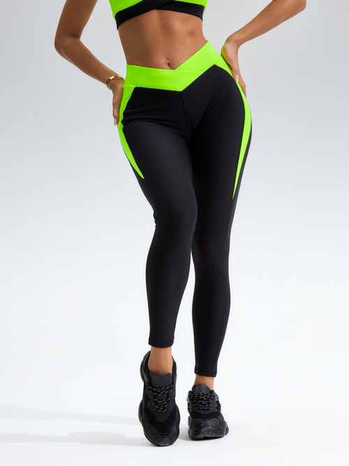 Черные спортивные лосины «Exotic» с лимонными вставками