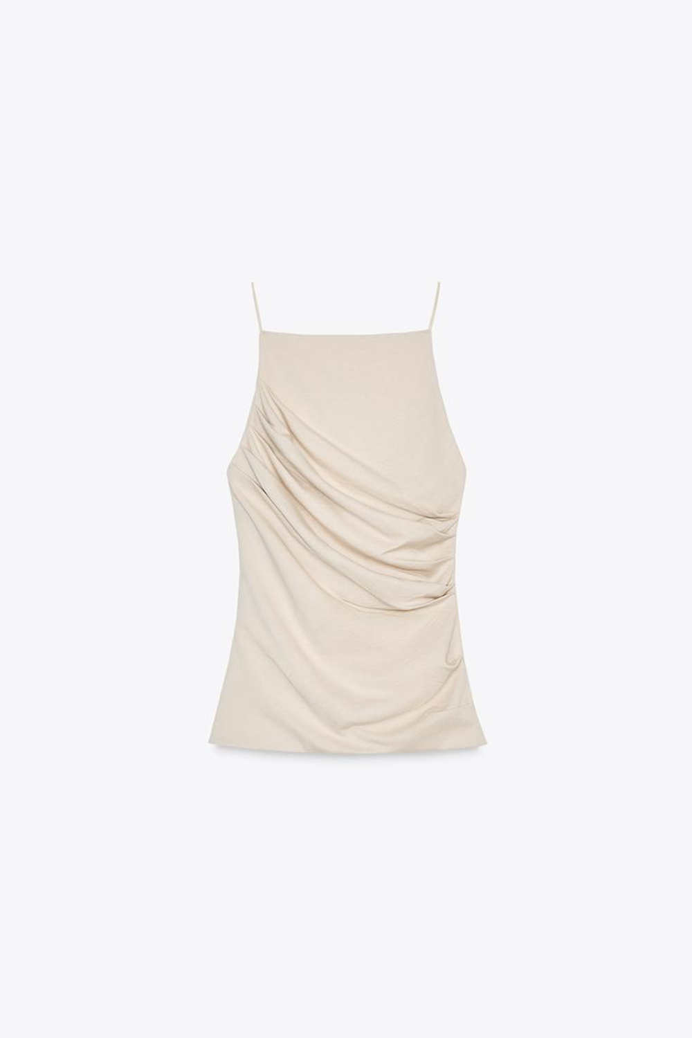 ZARA ТОП С БРЕТЕЛЯМИ И СБОРКАМИ, ПЕСОЧНЫЙ