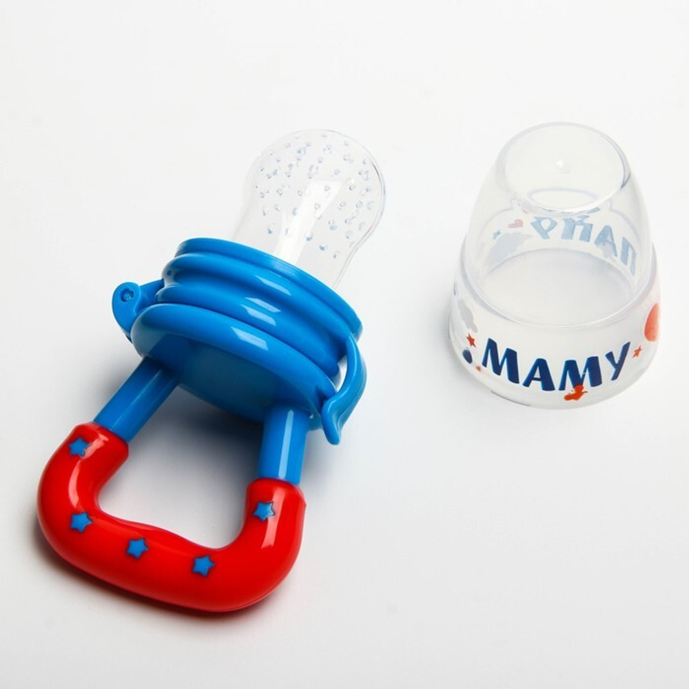 2357269 Ниблер «Люблю маму и папу», с силиконовой сеточкой, цвет бирюзовый/белый