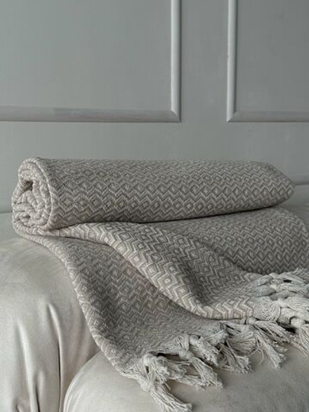 Плед покрывало хлопковый 230x190 см, Elmaz, бежевый Турция