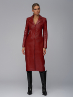 Женский красный кожаный плащ