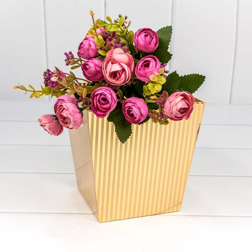 Коробка Ваза для цветов 14.5х14.5х15 см с ручками (Золотой)