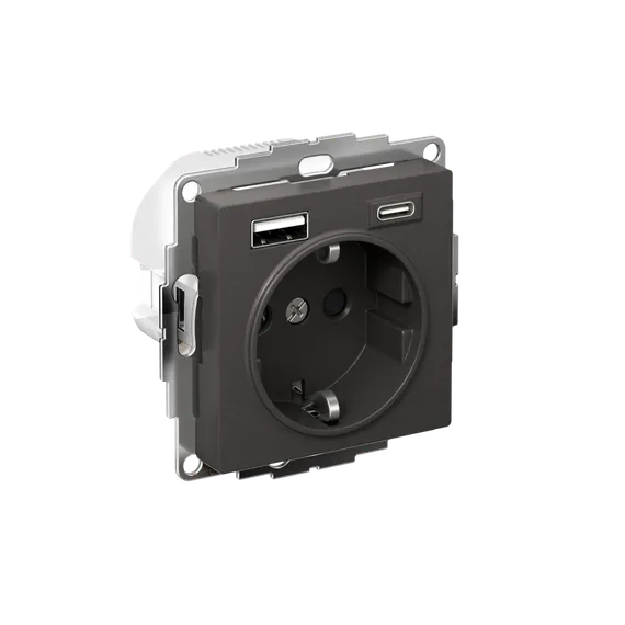 Розетка AtlasDesign 16А с 2-мя заряд. устройствами USB тип A+C 5В/2.4А/3.0А 2х5В/1.5А механизм базальт SE ATN001432