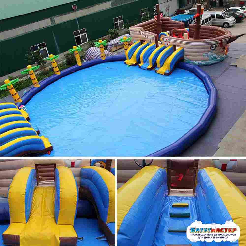 Надувной аквапарк с бассейном и горками «Пиратская бухта», 31×15×8,5 м