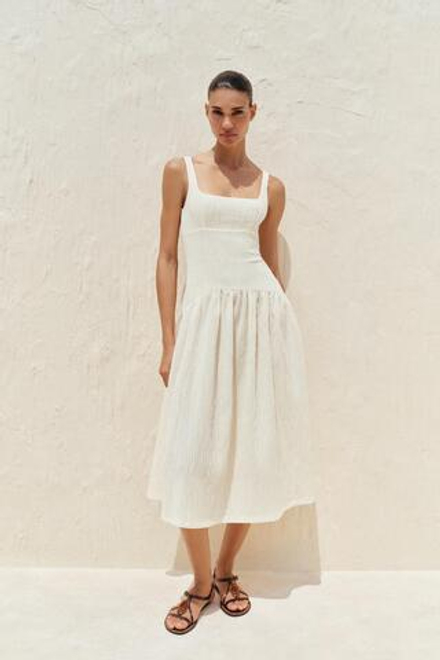 ZARA ПЛАТЬЕ НА БРЕТЕЛЯХ, ЭКРЮ
