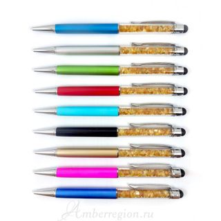 Ручка-стилус с янтарем (синяя перламутровая)