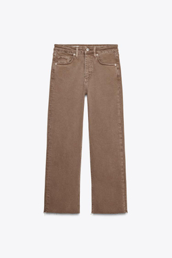 ZARA ДЖИНСЫ TRF CROPPED FLARE С ВЫСОКОЙ ПОСАДКОЙ, СЕРОВАТО-КОРИЧНЕВЫЙ