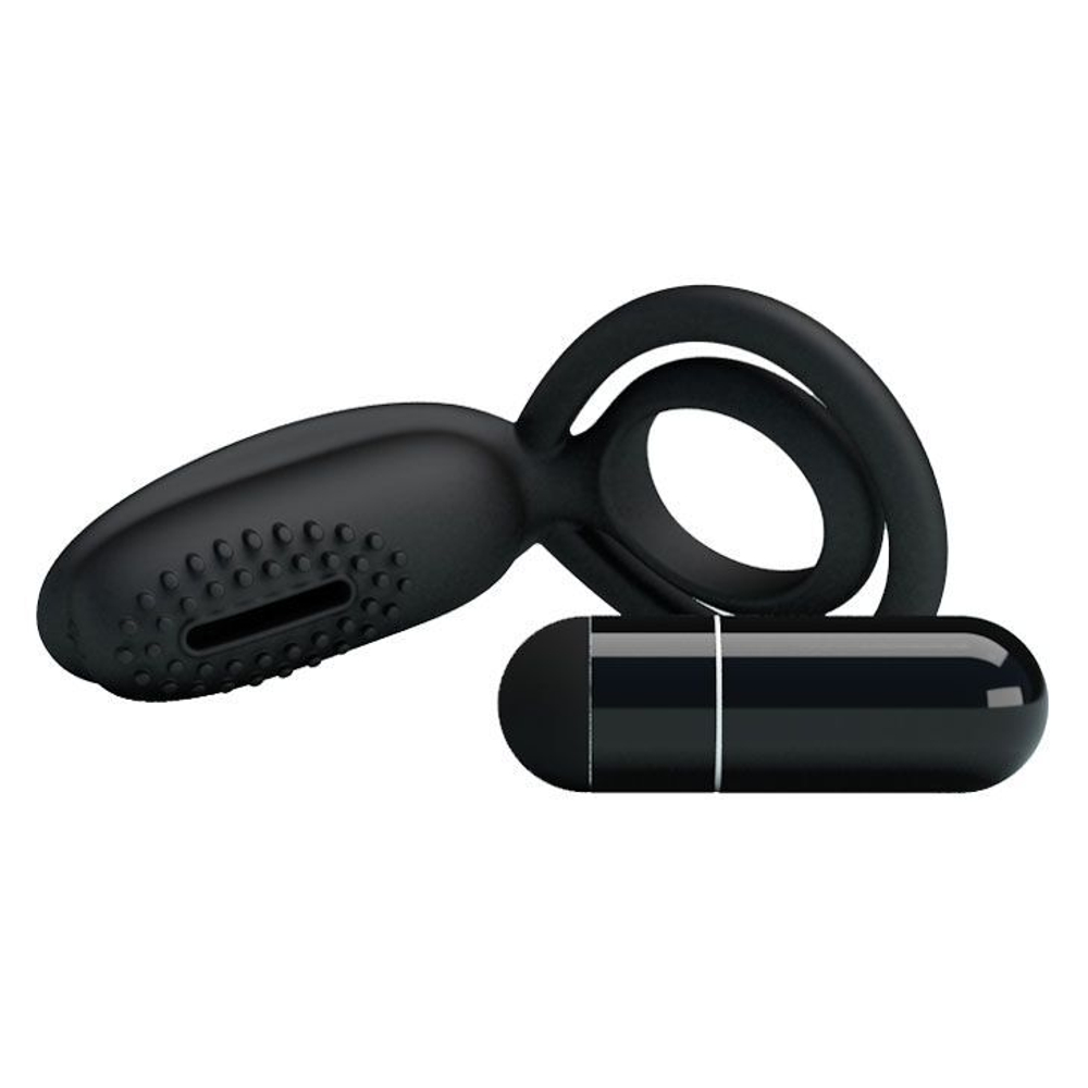 Эрекционное кольцо с клиторальной щеточкой Esther (Цвет: черный)