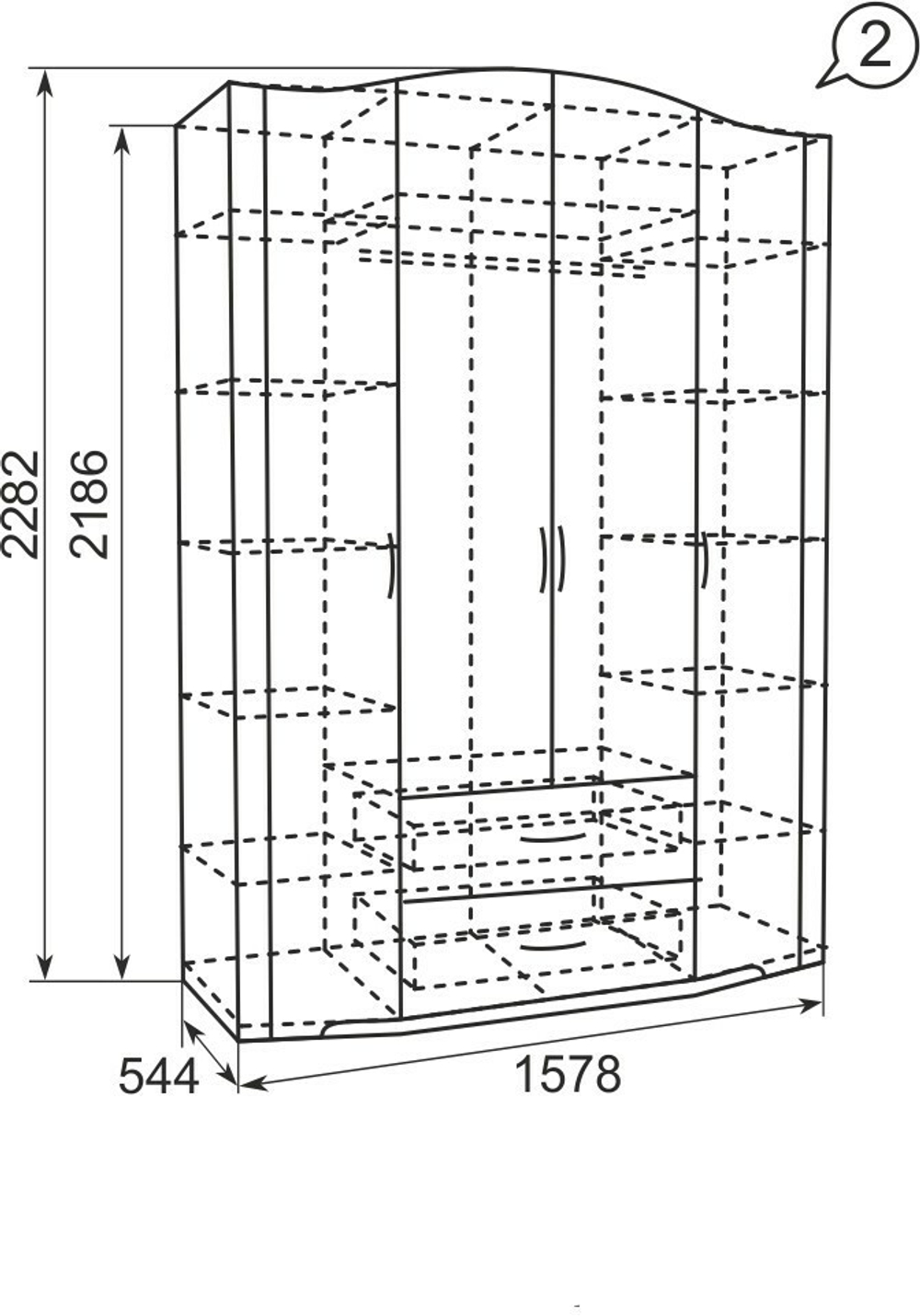 Шкаф для одежды 4-х дверный с ящиками Виктория 02