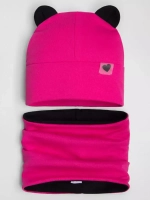 Шапка для девочек осенняя, с ушками и снудом