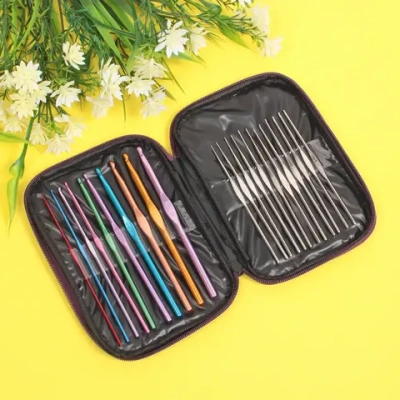 Крючки вязальные металлически в футляре 22шт «Favorite Hous», цвет как на фото, от 0,65мм до 6,5мм 22шт (футляр фиолетового цвета)