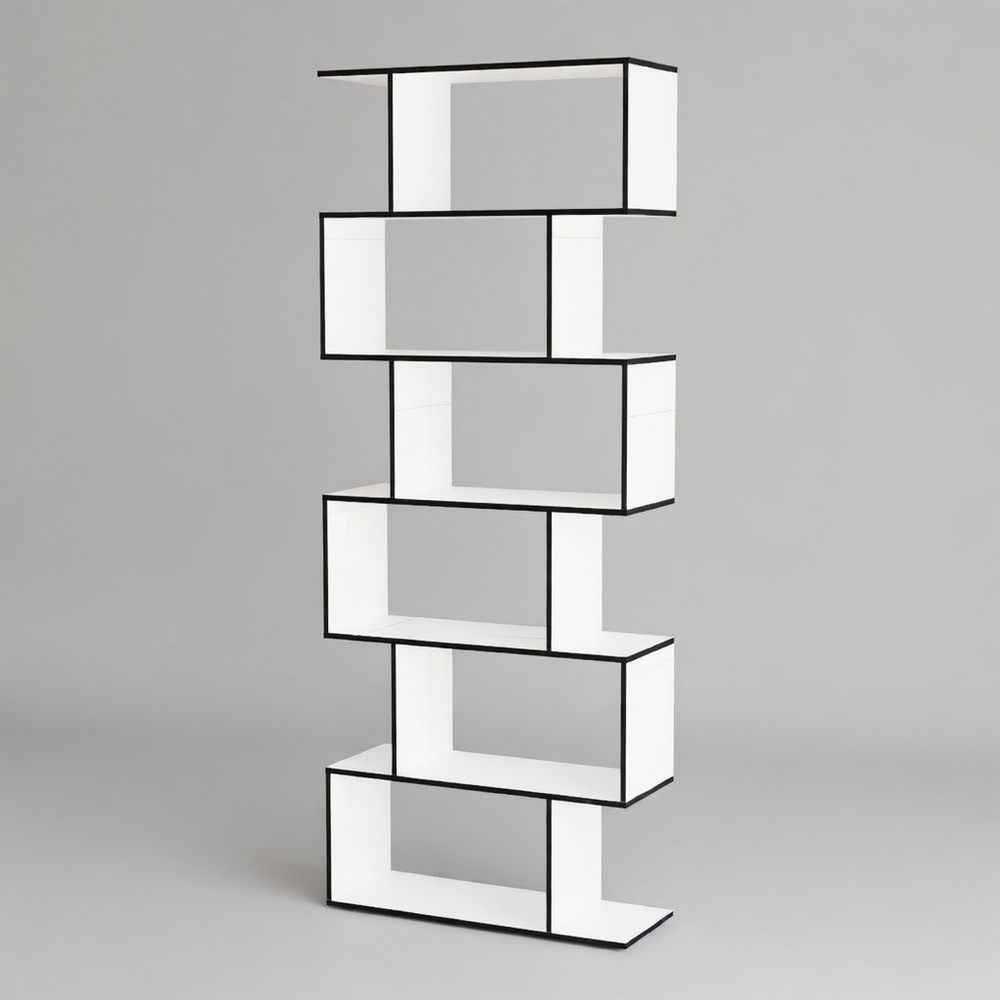 Стеллаж, 72х24х174, Марм, напольный, для игрушек, для книг, белый/черный, ЛДСП