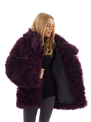 Бордовая шуба из овчины калган