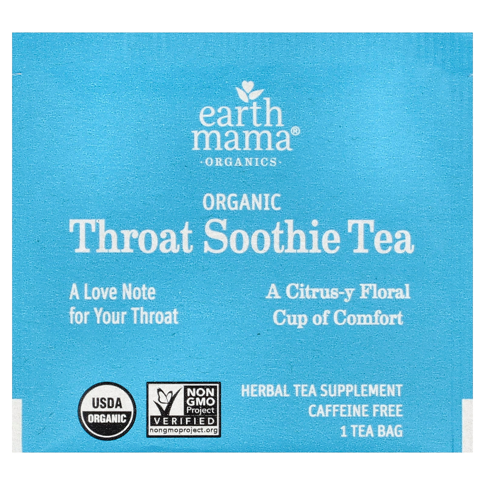 Earth Mama, Organics, 100% органический чай Throat Soothie™, без кофеина, 16 чайных пакетиков, 28 г (0,98 унции)