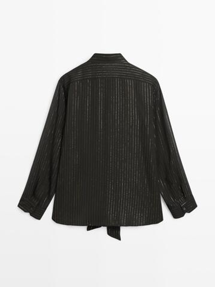 Massimo Dutti Рубашка свободного кроя с воротником-платком, черный