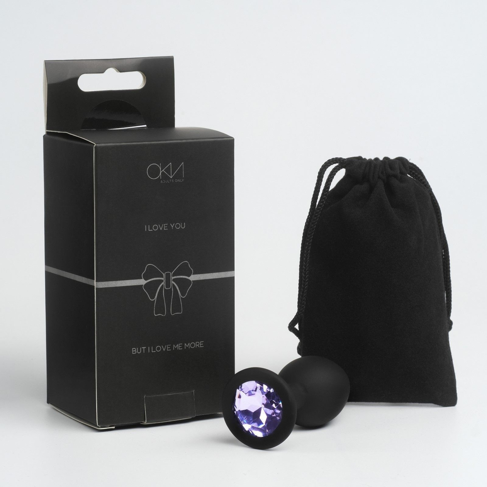 Черная анальная пробка с лиловым кристаллом - 7,2 см. (Цвет: черный)