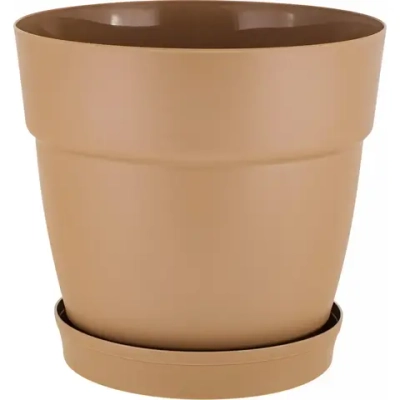 Горшок для цветов пластиковый 4л d-20см «Villa de Fiori» с фиксируемым поддоном, молочный шоколад