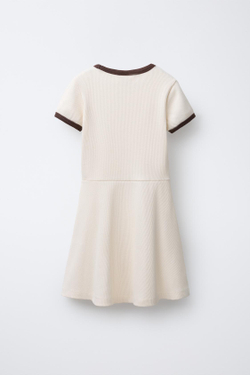 ZARA ПЛАТЬЕ В РУБЧИК С ТЕКСТОМ, ЭКРЮ