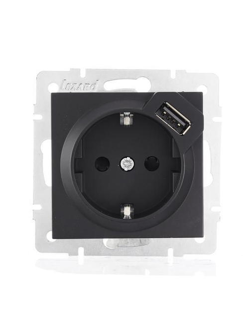 VESNA 742 4288 181 Розетка с/з с USB черная матовая (механизм)