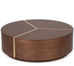 Журнальный стол Glen Ø100х28 см, шпон ореха, латунь