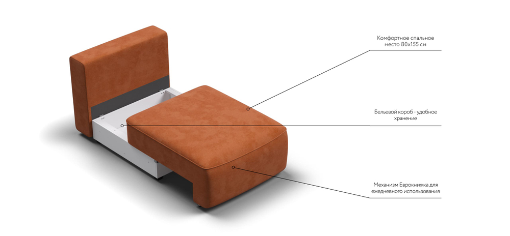 Кинг Модуль спальное место Велюр Алькантара оранж