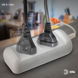 Удлинитель электрический ЭРА UX-2-1,5m без заземления 2 розетки 1,5м ШВВП 2x0,75мм2 6А