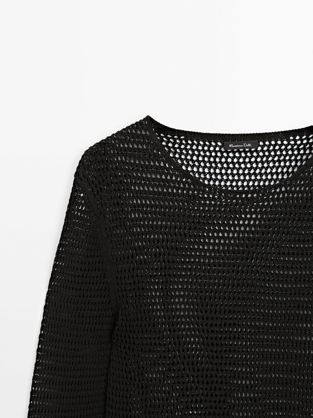 Massimo Dutti Свитер ажурной вязки с длинными рукавами, черный