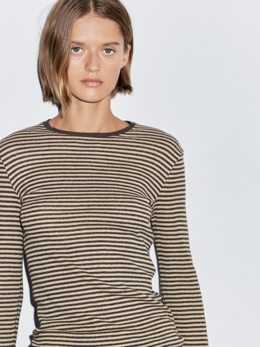 Massimo Dutti Футболка из смесового хлопка с длинными рукавами, серый меланж