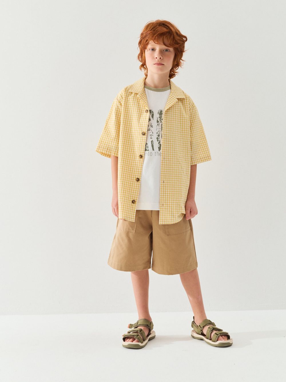 Рубашка хлопковая "Желтая" в клетку с коротким рукавом 7+