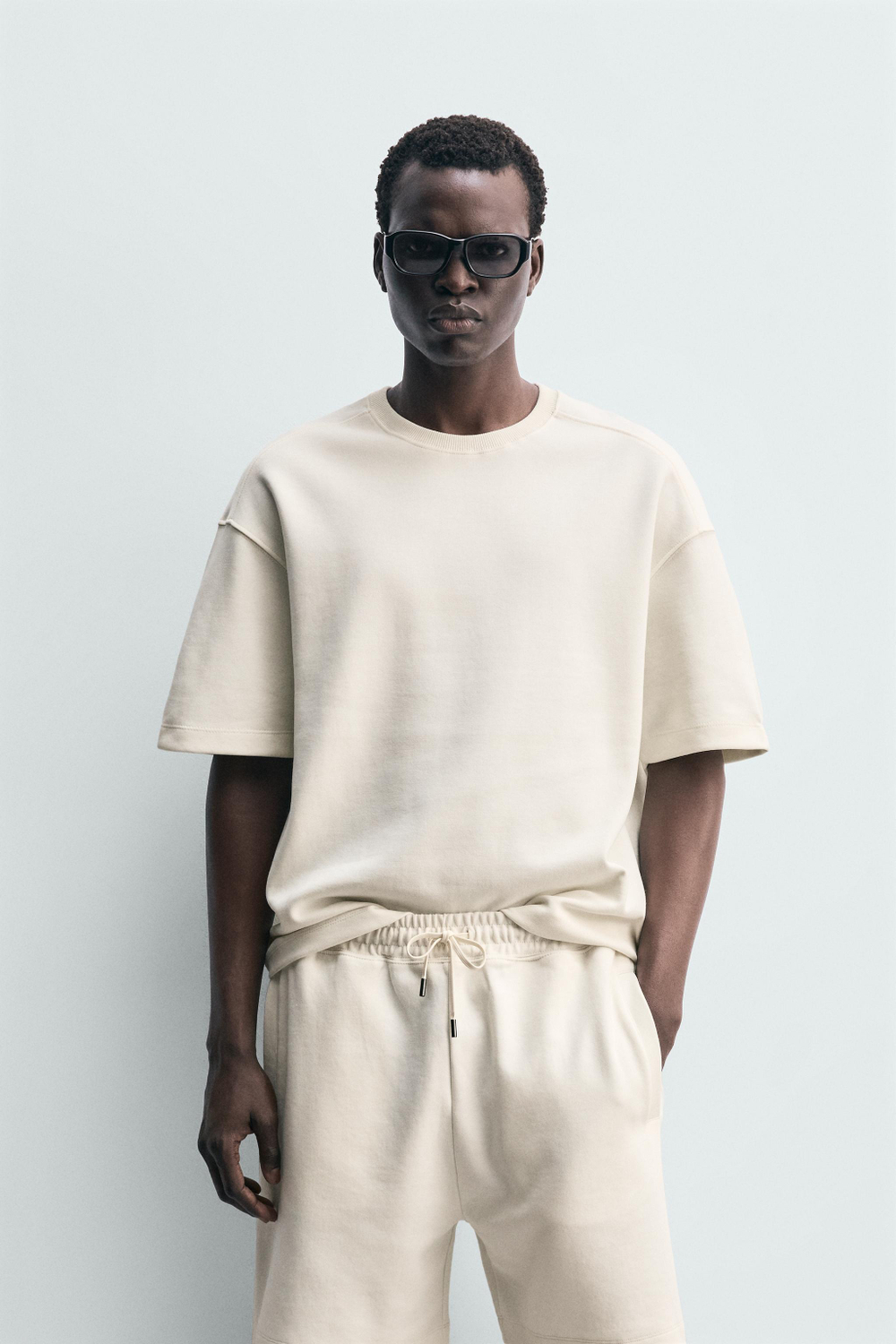 ZARA ТОЛСТОВКА RELAXED FIT ИЗ ИНТЕРЛОКА, ЖЕЛТОВАТО-БЕЛЫЙ