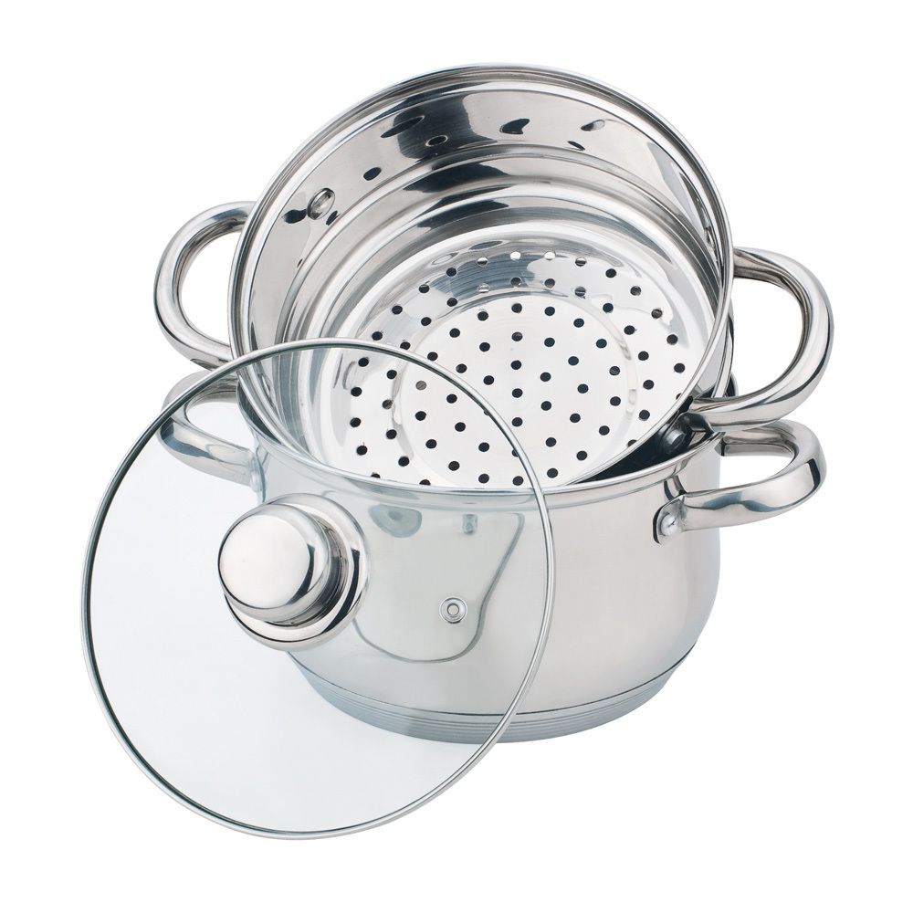 КАСТРЮЛЯ-ПАРОВАРКА AGNESS 2-Х ЯРУСНАЯ, 3 ПРЕДМЕТА, СЕРИЯ "CLASSIC" ДИАМЕТР=20СМ, 3,2Л (КОР=4ШТ.)