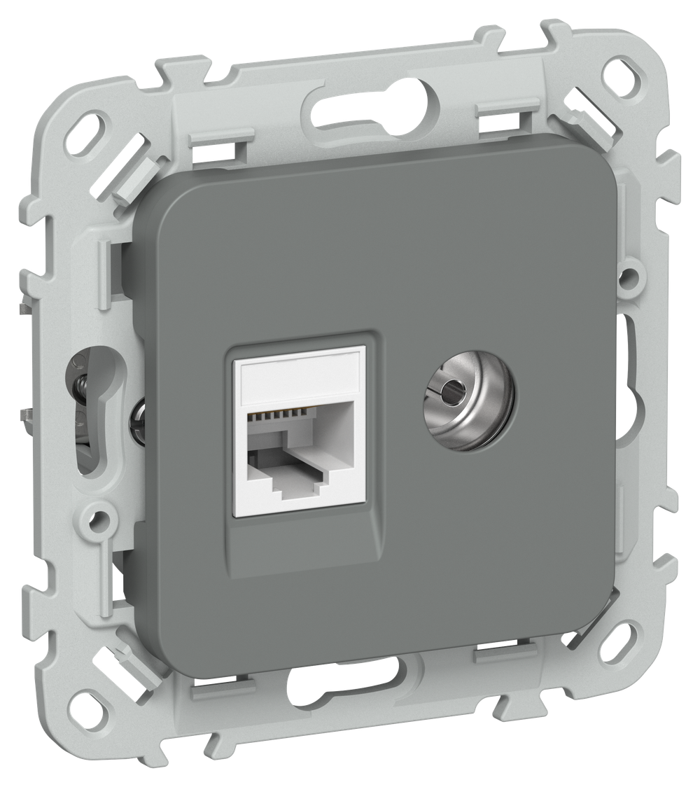 FLITE Розетка 2-местная RJ45/TV категория 5Е UTP РКТВ5е-2-0-ФлМА мокрый асфальт IEK