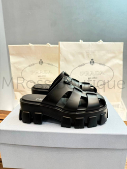 Женские мюли Prada Monolith черного цвета на тракторной подошве