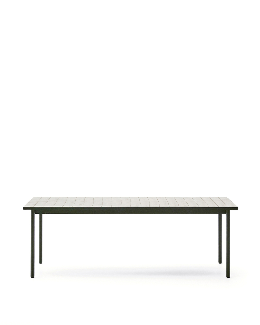 Уличный стол Maurina из стали зелёного цвета с керамической плиткой цвета экрю 223 x 101 см