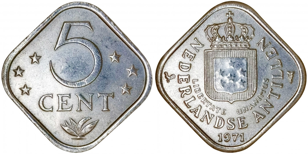 Нидерландские Антильские острова 5 центов, 1971 - 1985 Герб XF