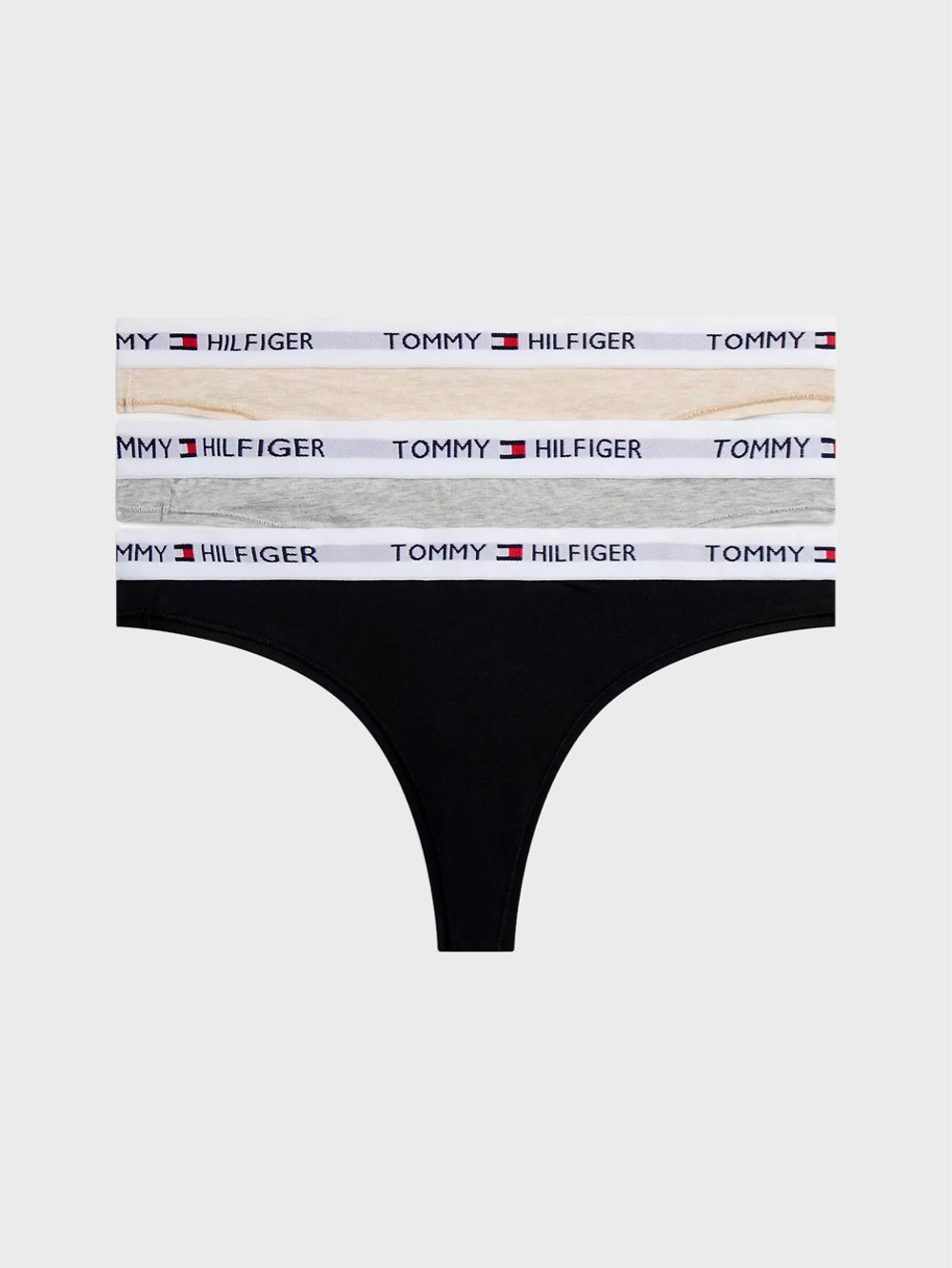 Женские трусы-стринги Tommy Hilfiger Tommy Logo Thong 3-Pack Grey / Black / Heathered Oat