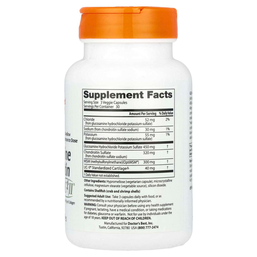 Doctor's Best, глюкозамин, хондроитин и МСМ с UCII®, 90 растительных капсул