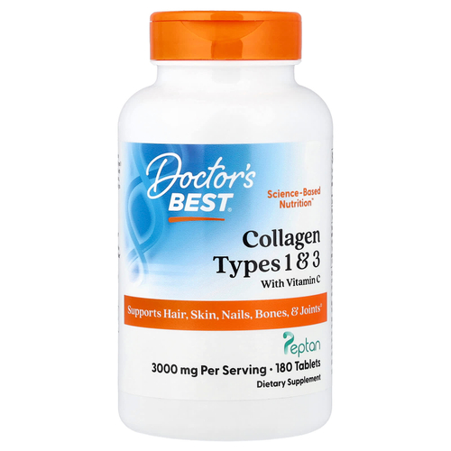 Doctor's Best, коллаген типов 1 и 3 с витамином C, 180 таблеток